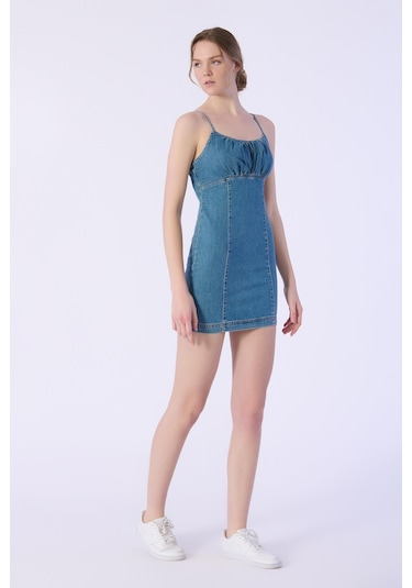 BPF Açık Mavi Askılı Denim Elbise-a.mavi