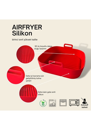 Airfryer Silikon Pişirme Kalıbı Hava Fritözü Kalıbı Kırmızı