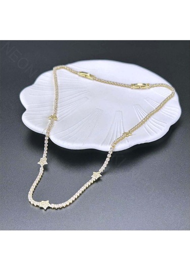 Zirkon Taşlı, Su Yolu, Yıldızlı, Paslanmaz Çelik Bileklik346, Kasa Altın Renk Altın