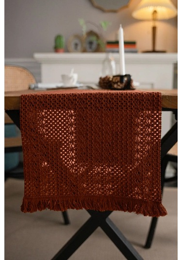 Pamuk Dantel Runner 35x145 Cm Masa Örtüsü Kiremit