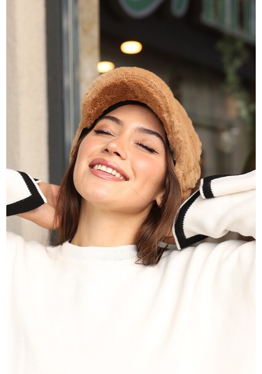 Kadın Peluş Kaptan Denizci Şapka Rkş-05 Camel Camel