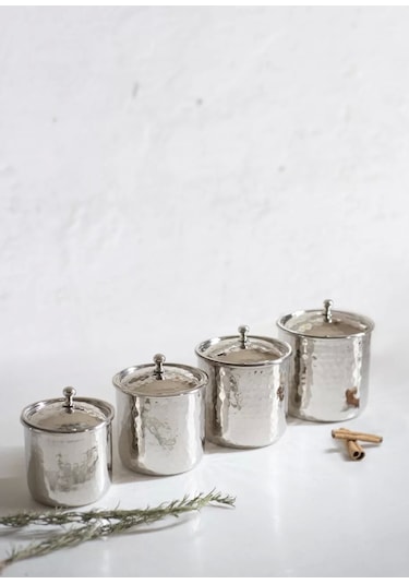 Bakır Baharat Takımı Çekiç Dövmeli Gümüş Renk (4'lü) Gümüş