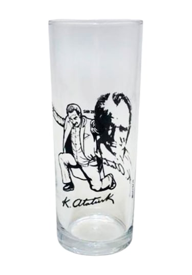 Sarı Zeybek Ve Atatürk Silüet Rakı Bardağı 2 Li Cam Bardak