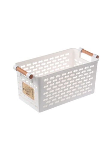 Bayev 4 Adet Beyaz Ahşap Renk Saplı Buzdolabı Mutfak Düzenleyici Banyo Düzenleyici Organizer Sepet Beyaz