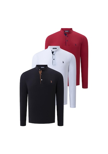 Üçlü Set V4009 Dewberry Erkek Sweatshırt-siyah-beyaz-bordo Siyah-beyaz-bordo