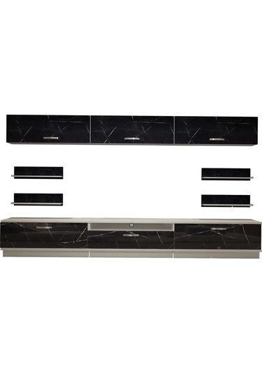 Decoraktiv Trendstyle 8y Mdf Tv Ünitesi Tv Sehpası Beyaz - Siyah Mermer