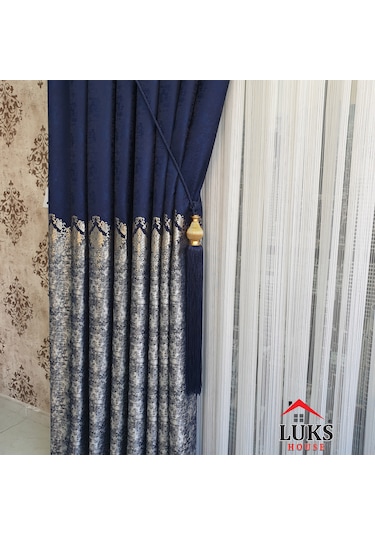 Lüks Lacivert Fon Pano Perde Sık Pile Tek Kanat-modern House 215 Lacivert