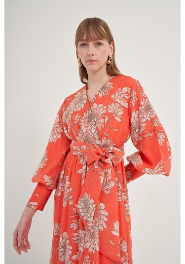 Ftz Kadın Tansel Desenli Elbise Kırmızı 31057 Kırmızı