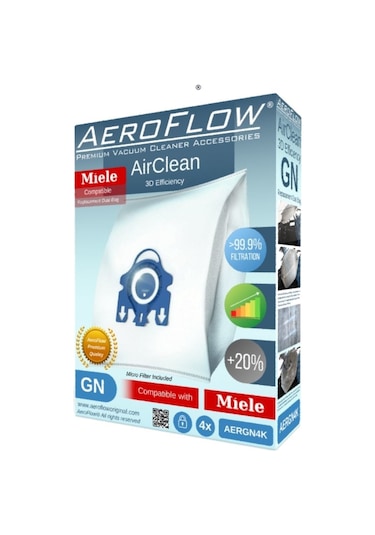 Aeroflow Miele Uyumlu Hyclean 3d Gn 4'lü Toz Torbası