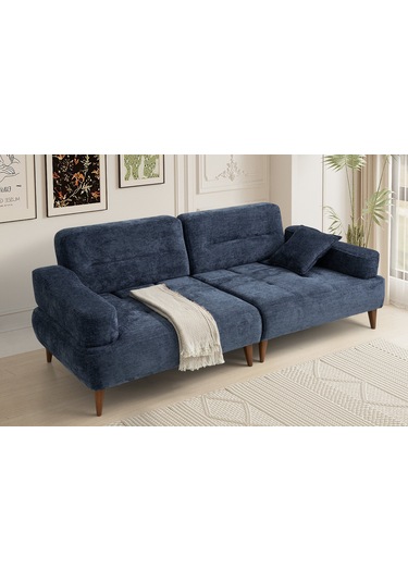 Neo Ahşap Ayaklı 3 Lü Kanepe Mavi