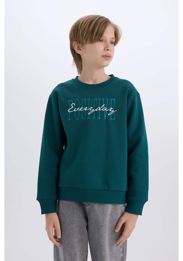 DeFacto Erkek Çocuk Bisiklet Yaka Baskılı Sweatshirt D3036A824WNGN146