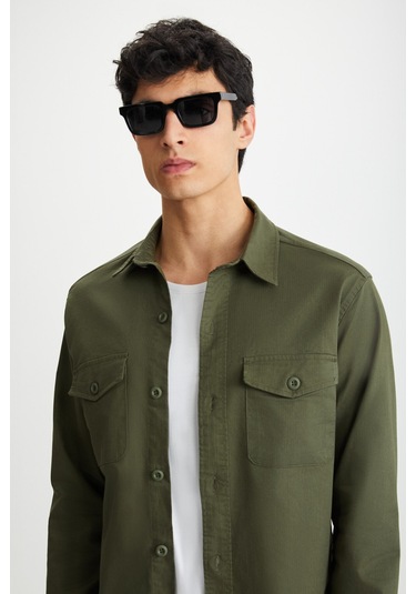 Nader Erkek Kalın Dokuma Kanvas Kumaşlı Gömlek Tipi Haki Ceket