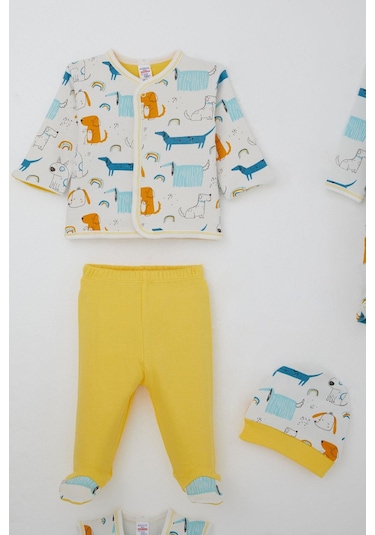 Breeze Erkek Bebek Hastane Çıkışı 8 Li Sevimli Köpekçikler Desenli 0-3 Ay, Ekru Ekru