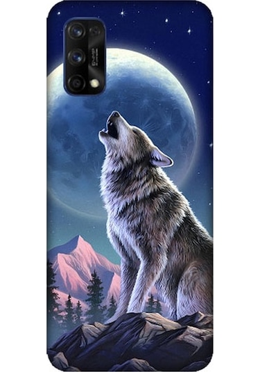 Realme 7 Pro Uyumlu Kurt Ve Ay Desenli Silikon Kılıf