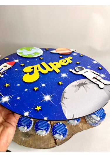 Uzaytemalı Astronotlu Kapı Süsü-bebek Odası Gezegenler Kapı Süsü- Ahşap