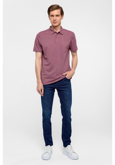 Koyu Bordo Regular Armürlü Polo Yaka Tişört-37266 Koyu Bordo