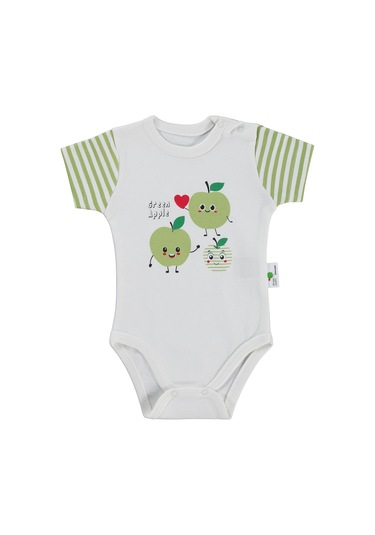 Nova Baby Yeşil Ema Kokulu Kısa Kol 1-12 Ay Çıtçıtlı Badi - Ekru
