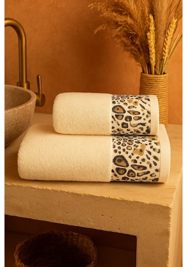 Ayla Model Baskılı 2'li Banyo Havlu Seti Black Leopar