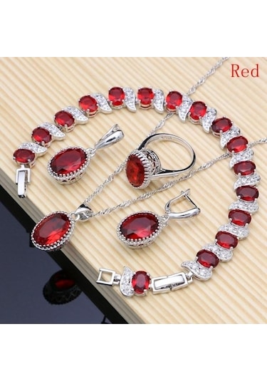 Kırmızı Pomoiii Doğal 925 Gümüş Takı Kırmızı Birthstone Charm Takı Setleri Kadın Küpe/kolye/kolye/yüzük/bilezik 6