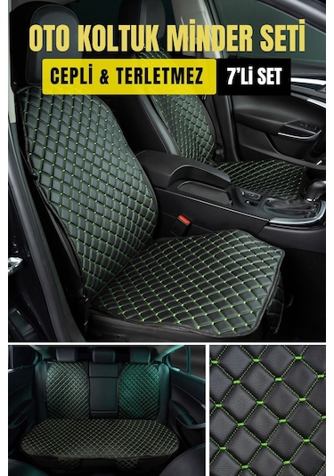 Deri-vinil Oto Minder Seti Yeşil 7 Parça