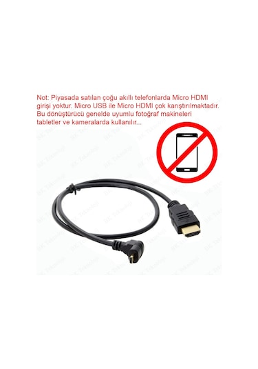 Micro HDMI to HDMI 90 Derece Açılı Mikro HDMI Tablet Kamera Kablo