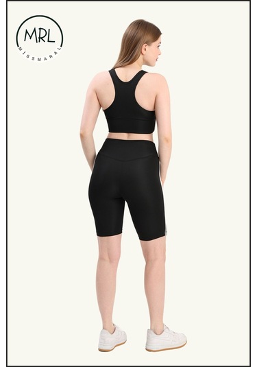 Kadın Siyah Yüksek Bel Toparlayıcı Biker Şort Kısa Spor Tayt Likralı Dalgıç Biker Tights 1043 Siyah Beyaz