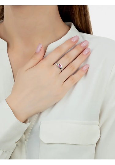 Main Dizzain 925 Gümüş Kalp Yüzük 48241600 Gri