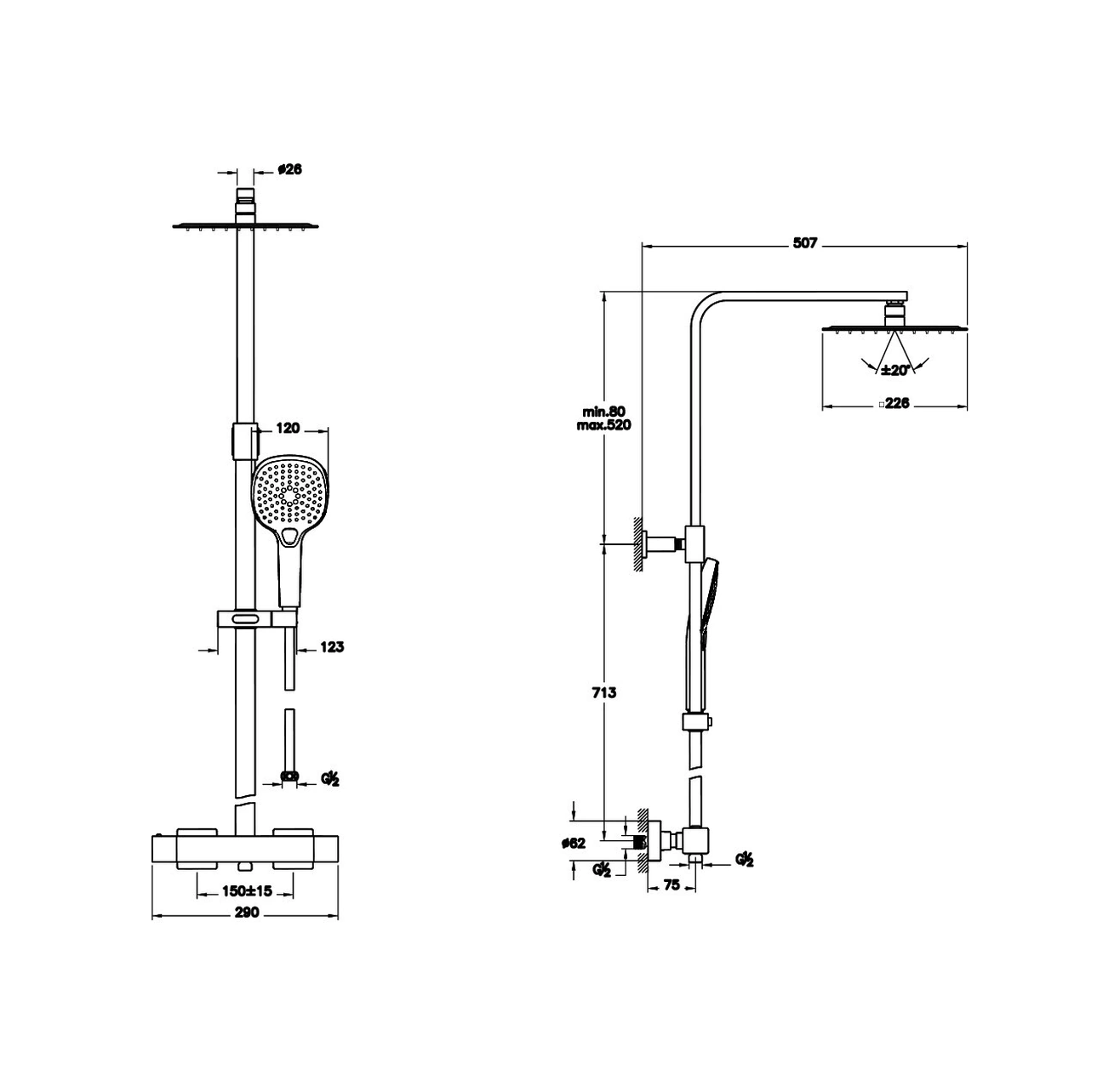 Artema Aquaheat A4720236 Bliss S 230 Duş Sitemi, Mat Siyah Mat Siyah