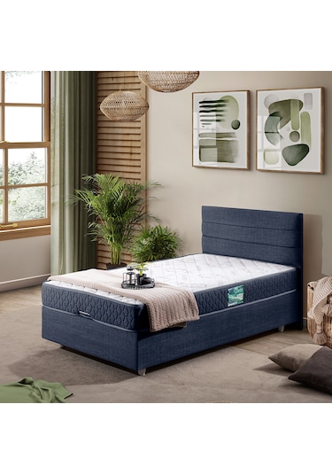 Sofia Tek Kişilik Baza Başlık Comfort Yatak Seti Lacivert 90 x 190