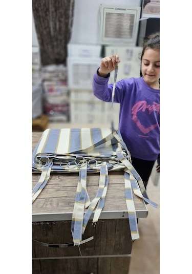 Devrim Olivya Tekstil Gri-krem Çizgili Özel Dikim Lüks Halkalı Branda Balkon Perdesi Gri - Krem