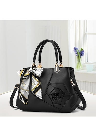 Didadodo 378 Siyah Üç Boyutlu Oymalı Bayan El Çantası, Gümüş Detaylı Siyah