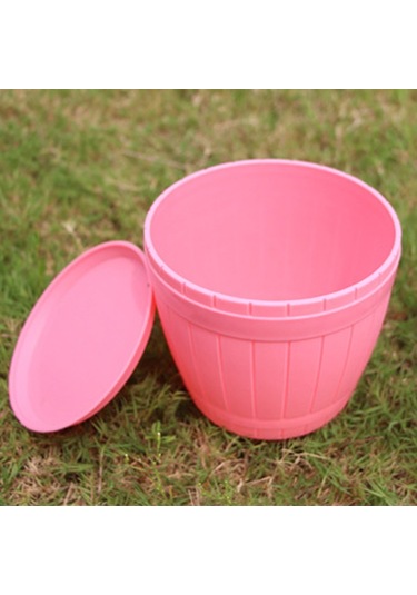 Sones 10 Adet İmitasyon Ahşap Fıçı Plastik Reçine Saksı Tepsili, Üst Çap: 19cm, Yükseklik: 16.5cm Pembe