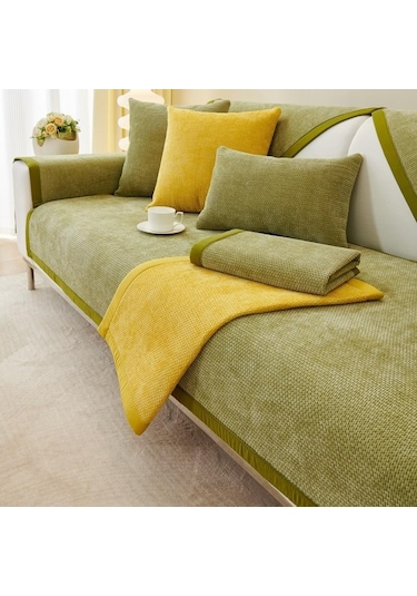 Yeşil Şönil Kanepe Yastığı Dört Mevsim Evrensel Kanepe Koruyucu Mat Kapak Havlu Kaymaz Kanepe Yastık Halı Oturma Odası Dekor İçin 70x90cm s