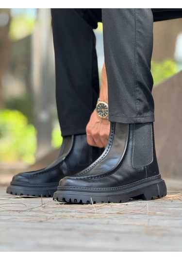 Pabucmarketi Fermuarlı Erkek Düz Bot Siyah Cilt Çok Renkli