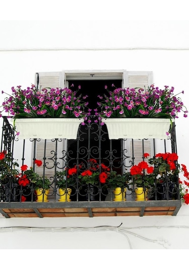 Yapay Çiçek Lila Papatya Küpeşte Askılı Saksıda Balkon Çiçeği Çiçek Sepeti