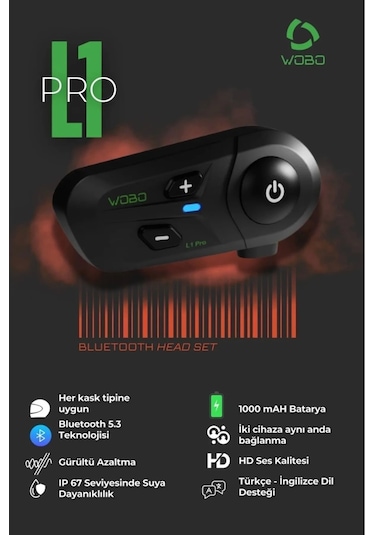 Wobo L-1 Pro Tek Kişilik Motosiklet Kask Bluetooth Intercom Kulaklık Seti