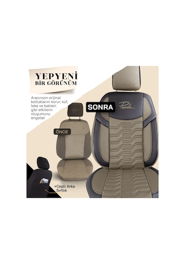 Panda Berlin Serisi Jakar Kumaş Oto Koltuk Kılıfı - Bej - Siyah
