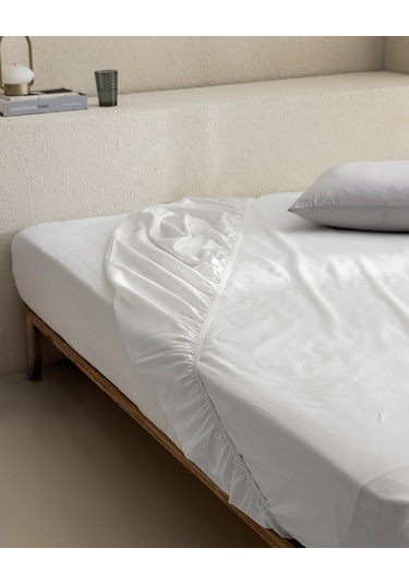 Manon Çift Kişilik %100 Pamuk Ranforce Lastikli Çarşaf - Beyaz Beyaz