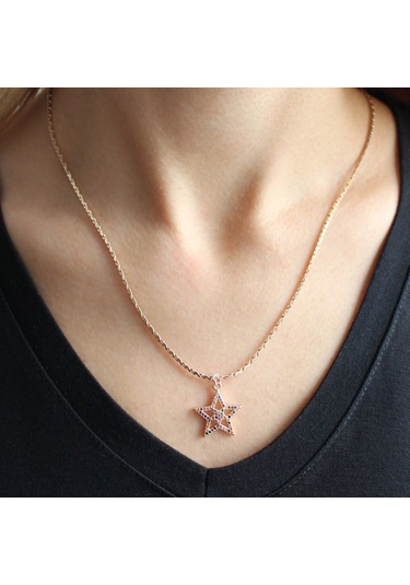 Renkli Zirkon Taşlı Gold Kolye Gold