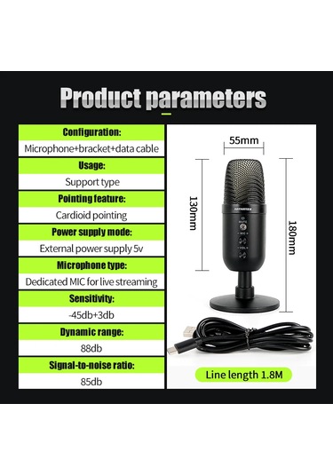 Profesyonel Kardioid Rgb Oyuncu Stüdyo Kablolu Podcast Mikrofonu