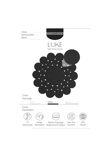 Cool Halı Luke 508 Siyah Yuvarlak Halı Bohem Örgü Hasır Kilim Dekoratif Mutfak Balkon Banyo Halısı