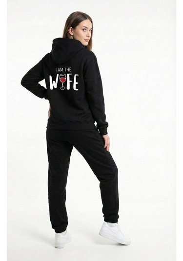 Nevermind Unisex Siyah Mizahi Yazı Baskılı Sevgili Kombini Oversize Hoodie Seti Siyah