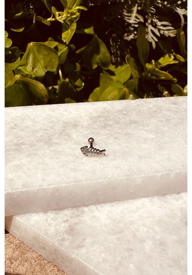 Balık Model Zirkon Taşlı Özel Tasarım Gümüş Renk Stainless Steel Çelik Tragus Helix Piercing