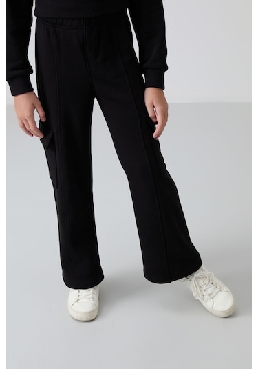 Tommy Life Siyah Pamuklu İçi Tüylü Yumuşak Dokulu Standart Fit Nakışlı Kız Çocuk Eşofman Takım - 75159 Siyah