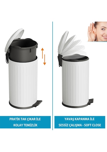 Aqua Bagno Midas Çöp Kovası -pedallı 16 Lt. , Beyaz