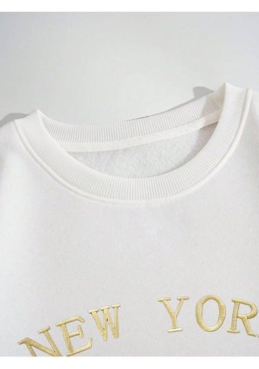 Coke Serisi Letter Embroidery Thermal Lined Sweatshirt-trzksw2083 Beyaz