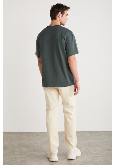 Antonıo Erkek Baskı Detaylı %100 Organik Pamuk Örme Oversize Yeşil T-shirt