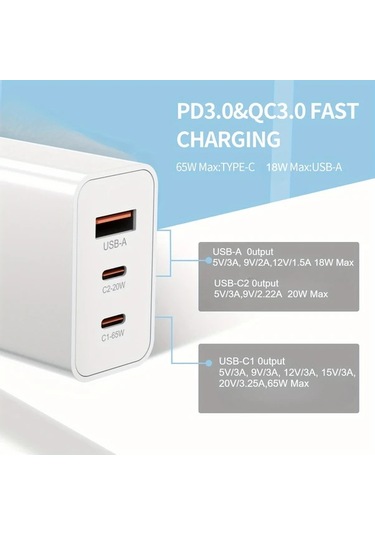 Xuweiwei 65w Gan Şarj Cihazı 2si 1 Arada 15m Kablo Hızlı Duvar Şarj Aleti Macbook İphone Samsung Dell İpad Uyumlu Altın