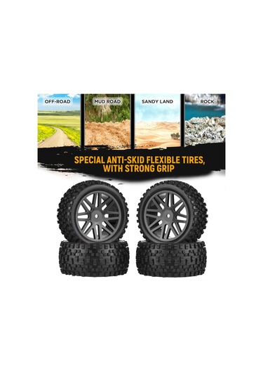 Maiyame 1:10 Ölçekli 4x4 Rc Araçlar İçin 85mm Siyah Kauçuk Lastikler, Jantlı, Yüksek Tutuş, Engelleri Kolay Aşar