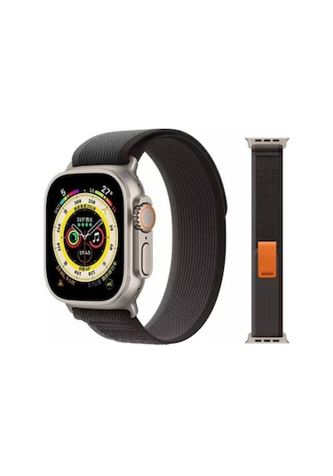 Apple Uyumlu  Watch Se, Ultra 2, 9, 10 Trail Loop Kordon - 42/44/45/49mm - Siyah Gri